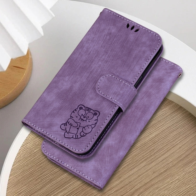For Samsung Galaxy S25 5G Little Tiger Embossed Leather Phone Case(Purple)