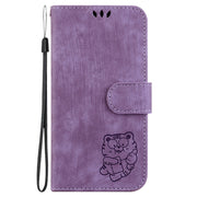 For Samsung Galaxy S25 5G Little Tiger Embossed Leather Phone Case(Purple)
