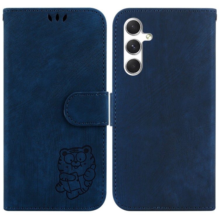 For Samsung Galaxy S25 5G Little Tiger Embossed Leather Phone Case(Dark Blue)