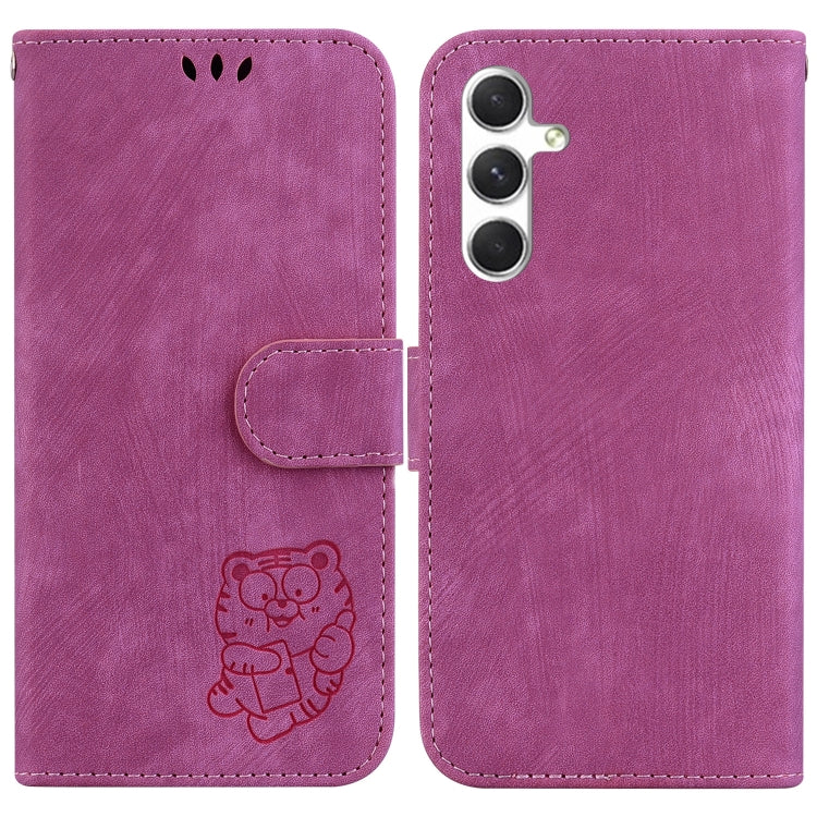 For Samsung Galaxy S25 5G Little Tiger Embossed Leather Phone Case(Rose Red)