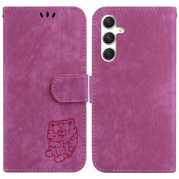 For Samsung Galaxy S25 5G Little Tiger Embossed Leather Phone Case(Rose Red)