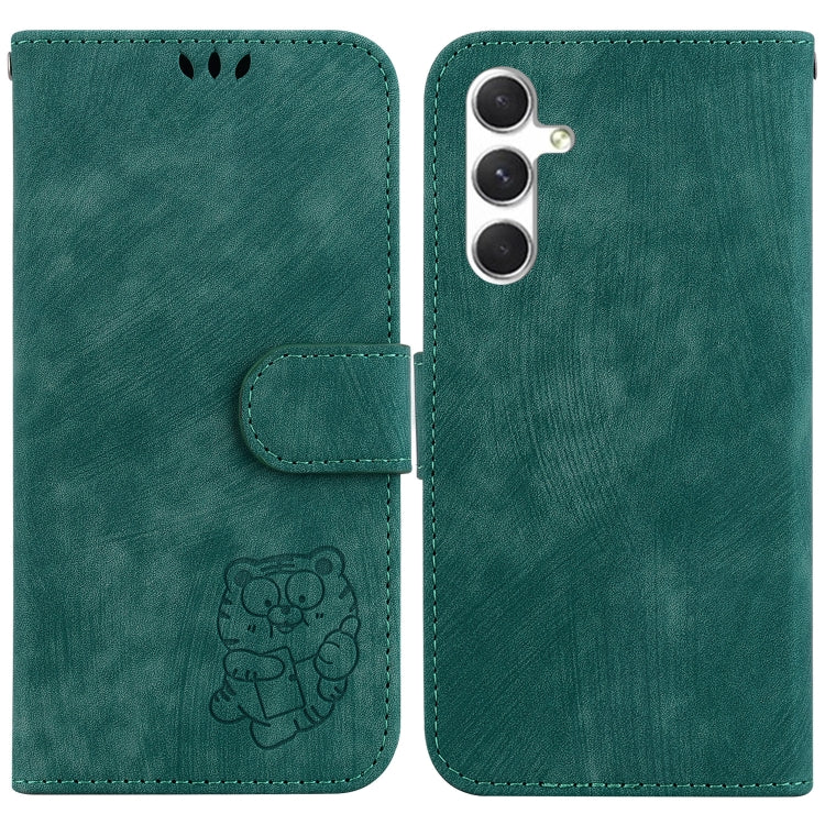 For Samsung Galaxy S25+ 5G Little Tiger Embossed Leather Phone Case(Green)