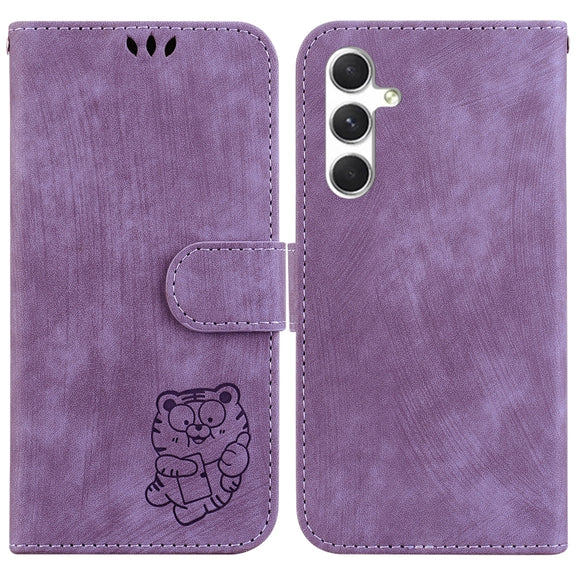 For Samsung Galaxy S25+ 5G Little Tiger Embossed Leather Phone Case(Purple)