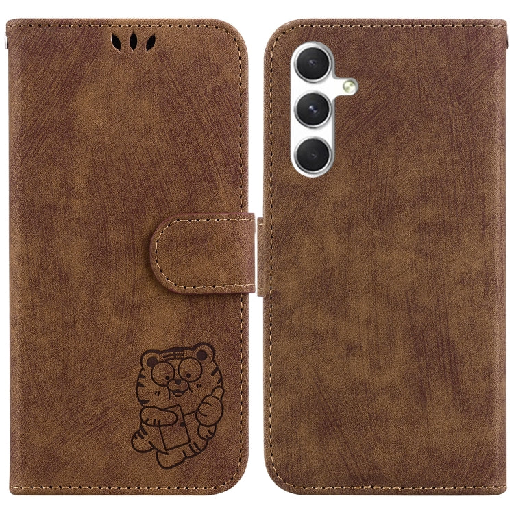 For Samsung Galaxy S25+ 5G Little Tiger Embossed Leather Phone Case(Brown)