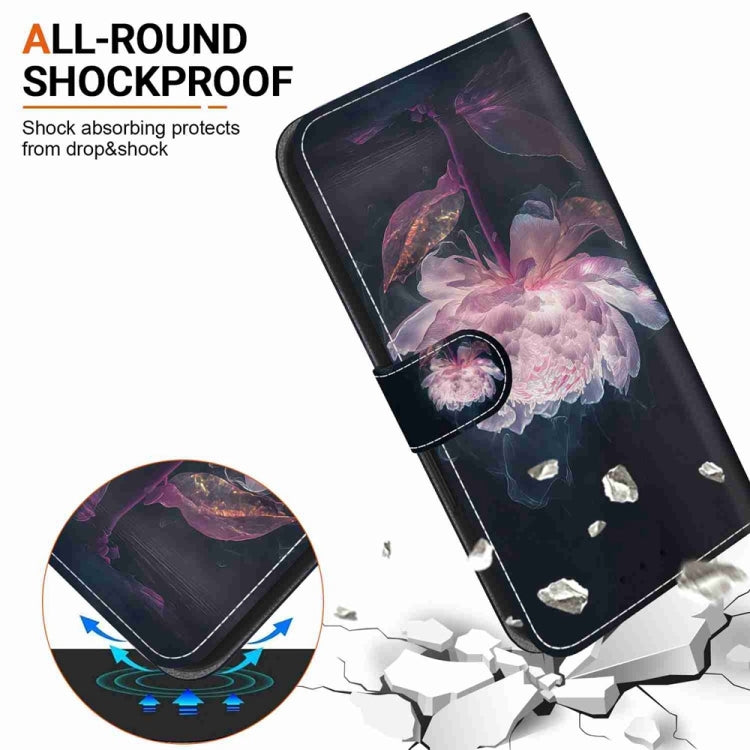 For Samsung Galaxy S25 5G Crystal Texture Colored Drawing Leather Phone Case(Purple Peony)