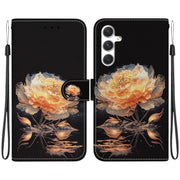 For Samsung Galaxy S25 5G Crystal Texture Colored Drawing Leather Phone Case(Gold Peony)