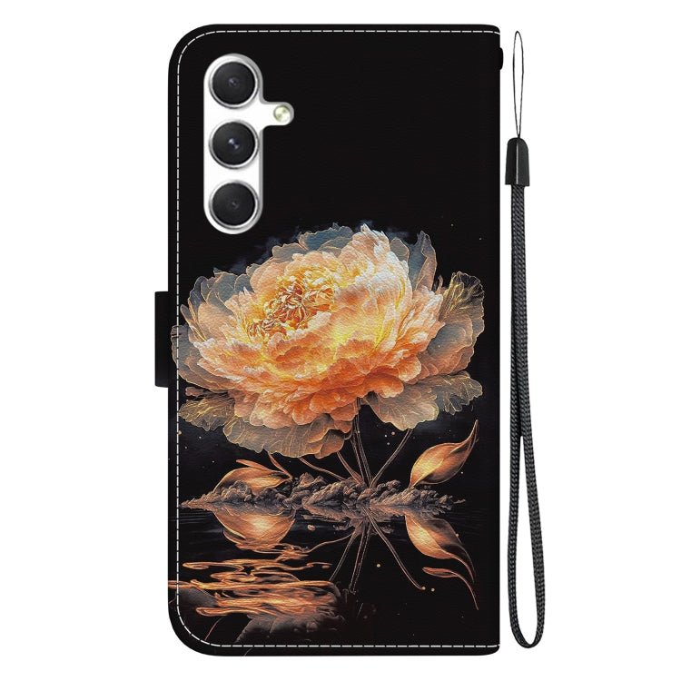 For Samsung Galaxy S25 5G Crystal Texture Colored Drawing Leather Phone Case(Gold Peony)