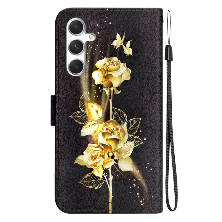 For Samsung Galaxy S25 5G Crystal Texture Colored Drawing Leather Phone Case(Gold Butterfly Rose)