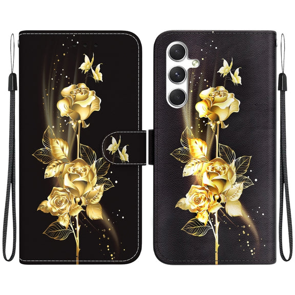 For Samsung Galaxy S25 5G Crystal Texture Colored Drawing Leather Phone Case(Gold Butterfly Rose)