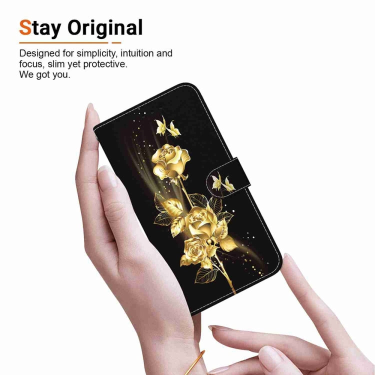 For Samsung Galaxy S25 5G Crystal Texture Colored Drawing Leather Phone Case(Gold Butterfly Rose)