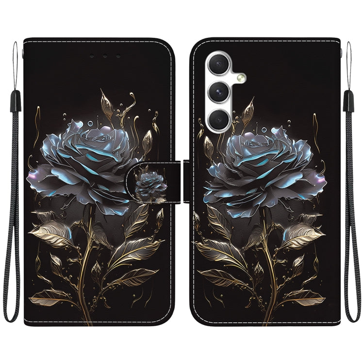 For Samsung Galaxy S25 5G Crystal Texture Colored Drawing Leather Phone Case(Black Rose)