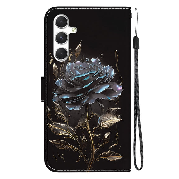 For Samsung Galaxy S25 5G Crystal Texture Colored Drawing Leather Phone Case(Black Rose)