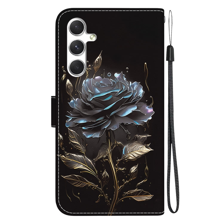 For Samsung Galaxy S25 5G Crystal Texture Colored Drawing Leather Phone Case(Black Rose)