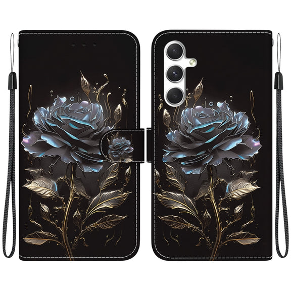 For Samsung Galaxy S25 5G Crystal Texture Colored Drawing Leather Phone Case(Black Rose)