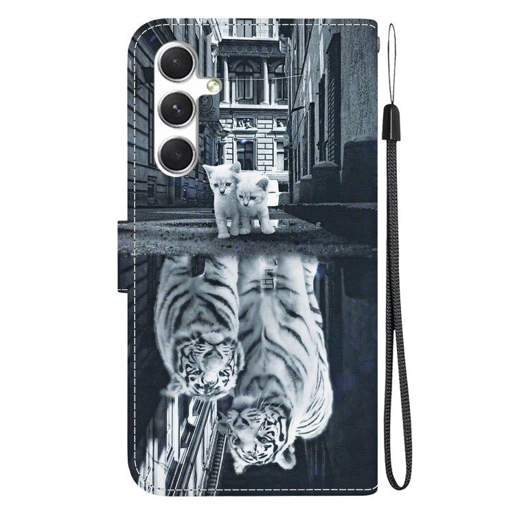 For Samsung Galaxy S25 5G Crystal Texture Colored Drawing Leather Phone Case(Cat Tiger Reflection)