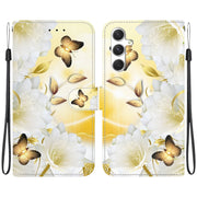 For Samsung Galaxy S25 5G Crystal Texture Colored Drawing Leather Phone Case(Gold Butterfly Epiphyllum)