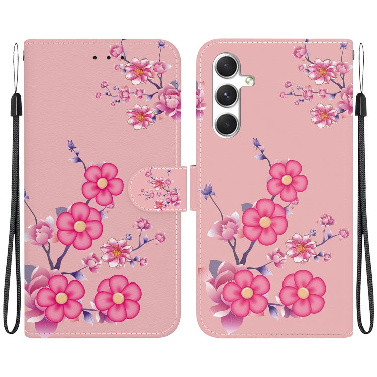 For Samsung Galaxy S25 5G Crystal Texture Colored Drawing Leather Phone Case(Cherry Blossoms)