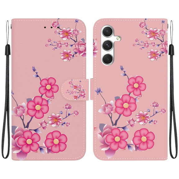 For Samsung Galaxy S25 5G Crystal Texture Colored Drawing Leather Phone Case(Cherry Blossoms)