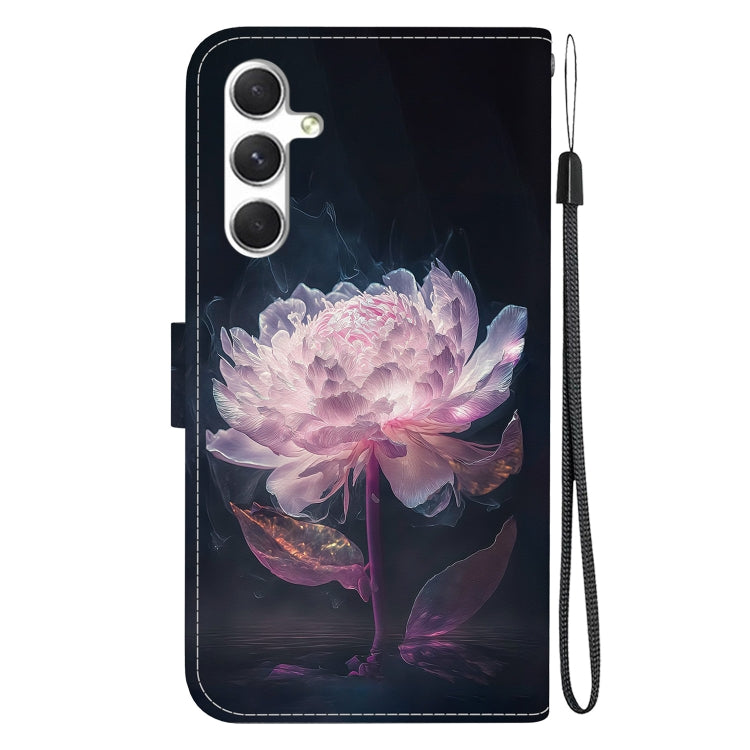 For Samsung Galaxy S25+ 5G Crystal Texture Colored Drawing Leather Phone Case(Purple Peony)