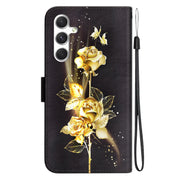 For Samsung Galaxy S25+ 5G Crystal Texture Colored Drawing Leather Phone Case(Gold Butterfly Rose)