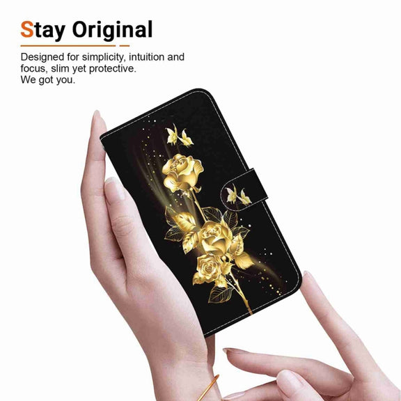 For Samsung Galaxy S25+ 5G Crystal Texture Colored Drawing Leather Phone Case(Gold Butterfly Rose)
