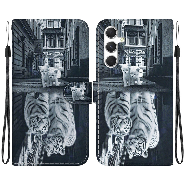 For Samsung Galaxy S25+ 5G Crystal Texture Colored Drawing Leather Phone Case(Cat Tiger Reflection)