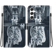 For Samsung Galaxy S25+ 5G Crystal Texture Colored Drawing Leather Phone Case(Cat Tiger Reflection)
