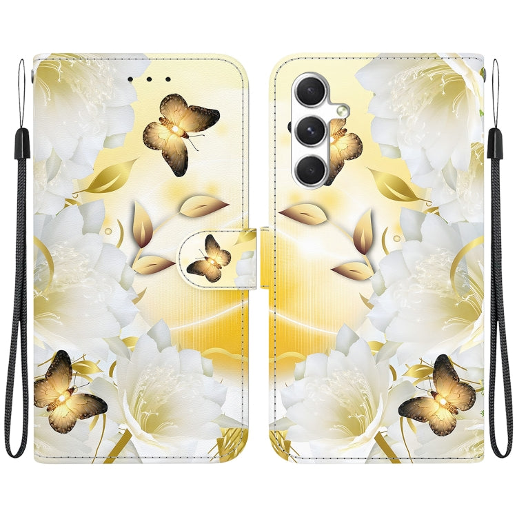 For Samsung Galaxy S25+ 5G Crystal Texture Colored Drawing Leather Phone Case(Gold Butterfly Epiphyllum)