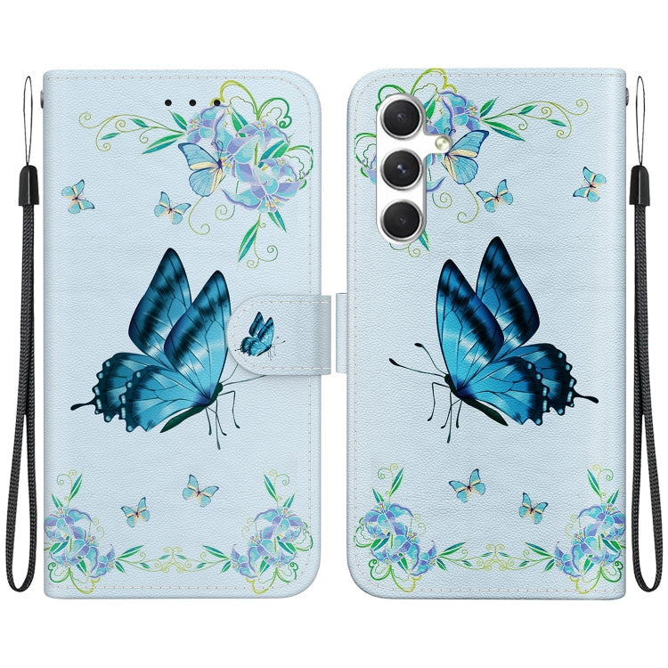 For Samsung Galaxy S25+ 5G Crystal Texture Colored Drawing Leather Phone Case(Blue Pansies)
