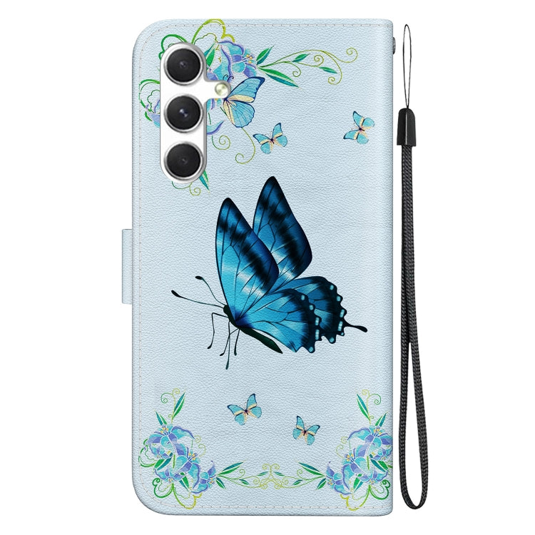 For Samsung Galaxy S25+ 5G Crystal Texture Colored Drawing Leather Phone Case(Blue Pansies)