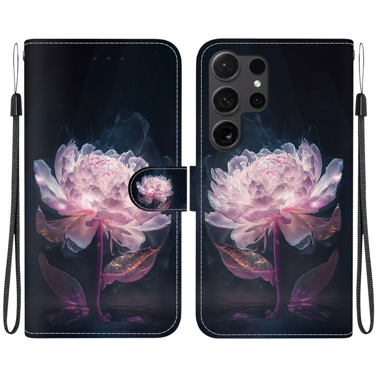 For Samsung Galaxy S25 Ultra 5G Crystal Texture Colored Drawing Leather Phone Case(Purple Peony)