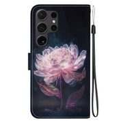 For Samsung Galaxy S25 Ultra 5G Crystal Texture Colored Drawing Leather Phone Case(Purple Peony)