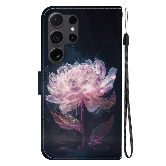 For Samsung Galaxy S25 Ultra 5G Crystal Texture Colored Drawing Leather Phone Case(Purple Peony)