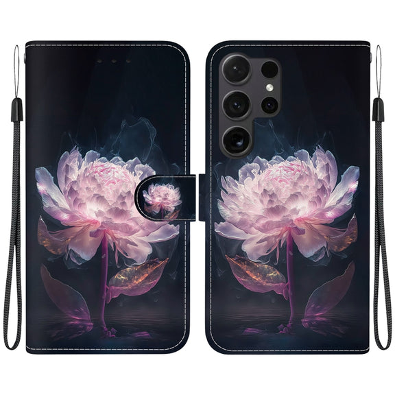 For Samsung Galaxy S25 Ultra 5G Crystal Texture Colored Drawing Leather Phone Case(Purple Peony)