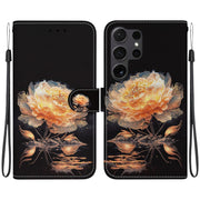For Samsung Galaxy S25 Ultra 5G Crystal Texture Colored Drawing Leather Phone Case(Gold Peony)