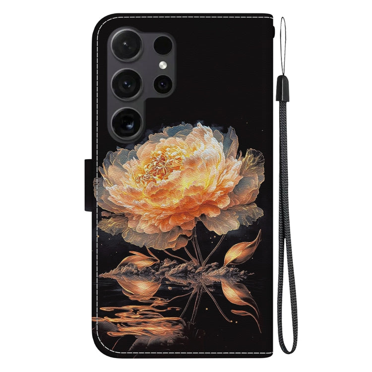 For Samsung Galaxy S25 Ultra 5G Crystal Texture Colored Drawing Leather Phone Case(Gold Peony)