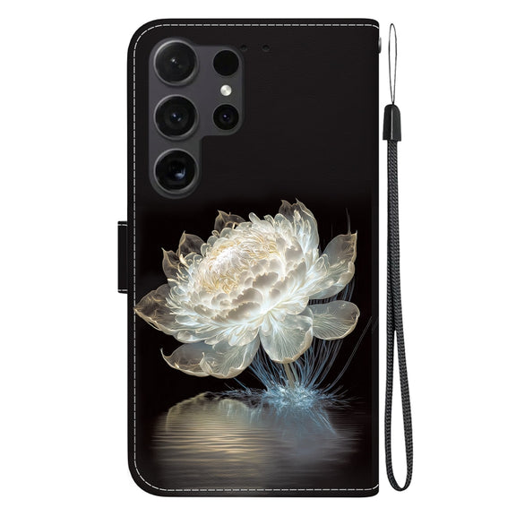 For Samsung Galaxy S25 Ultra 5G Crystal Texture Colored Drawing Leather Phone Case(Crystal Peony)