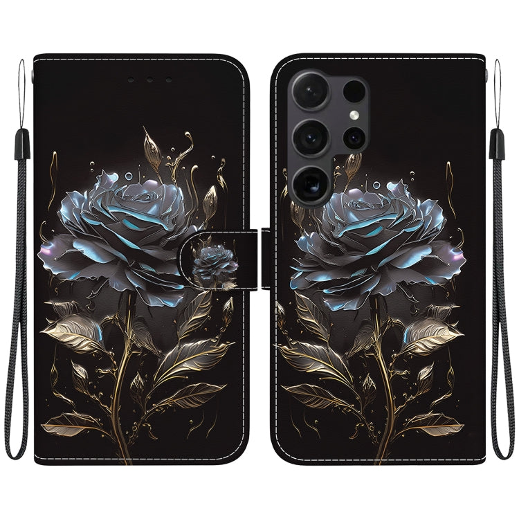 For Samsung Galaxy S25 Ultra 5G Crystal Texture Colored Drawing Leather Phone Case(Black Rose)