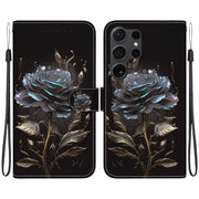 For Samsung Galaxy S25 Ultra 5G Crystal Texture Colored Drawing Leather Phone Case(Black Rose)