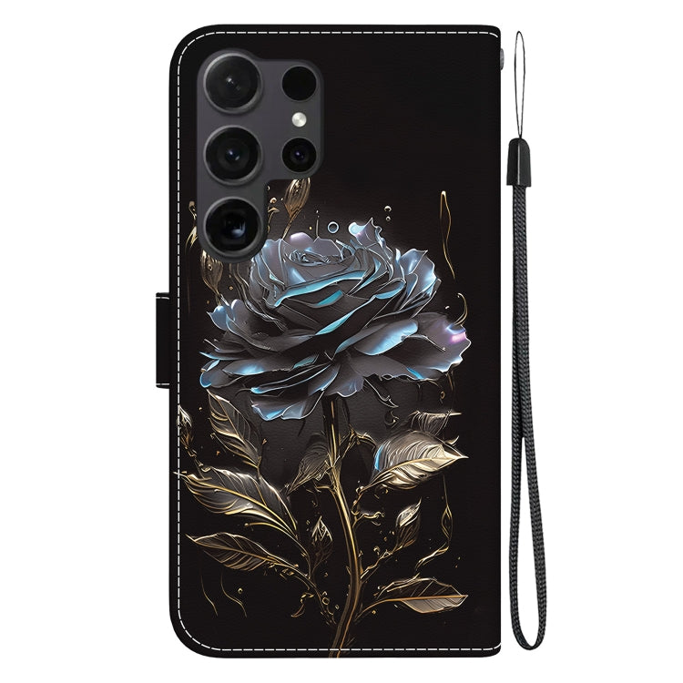 For Samsung Galaxy S25 Ultra 5G Crystal Texture Colored Drawing Leather Phone Case(Black Rose)