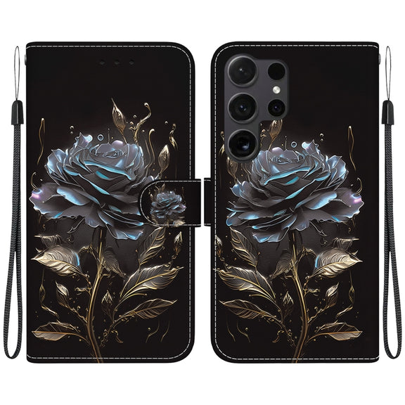 For Samsung Galaxy S25 Ultra 5G Crystal Texture Colored Drawing Leather Phone Case(Black Rose)