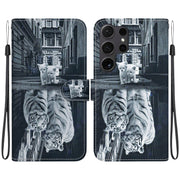 For Samsung Galaxy S25 Ultra 5G Crystal Texture Colored Drawing Leather Phone Case(Cat Tiger Reflection)