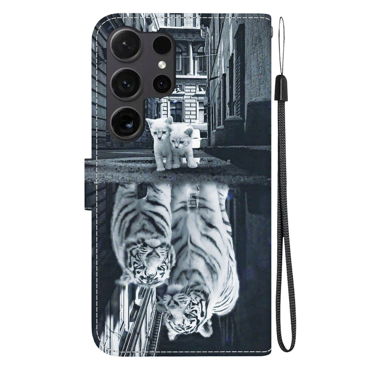 For Samsung Galaxy S25 Ultra 5G Crystal Texture Colored Drawing Leather Phone Case(Cat Tiger Reflection)