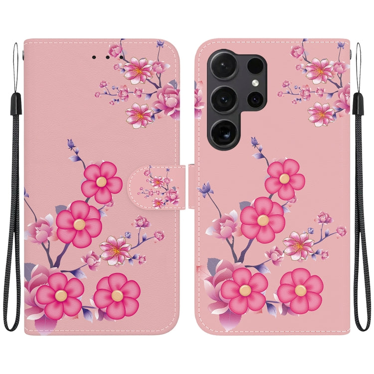 For Samsung Galaxy S25 Ultra 5G Crystal Texture Colored Drawing Leather Phone Case(Cherry Blossoms)