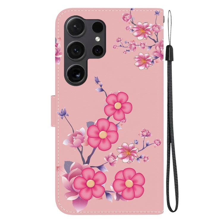 For Samsung Galaxy S25 Ultra 5G Crystal Texture Colored Drawing Leather Phone Case(Cherry Blossoms)