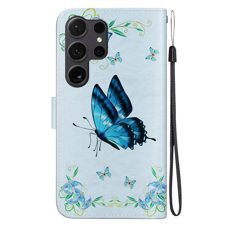 For Samsung Galaxy S25 Ultra 5G Crystal Texture Colored Drawing Leather Phone Case(Blue Pansies)