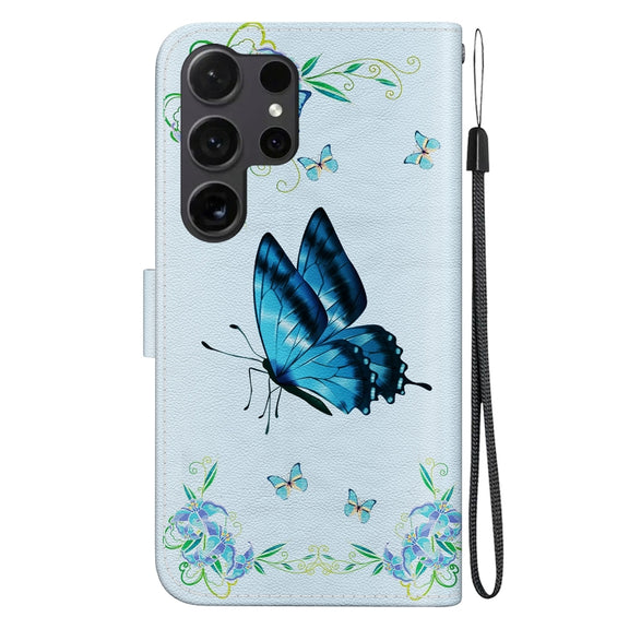 For Samsung Galaxy S25 Ultra 5G Crystal Texture Colored Drawing Leather Phone Case(Blue Pansies)