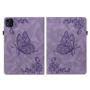 For itel Pad One 10.1 Butterfly Flower Embossed Leather Tablet Case(Purple)