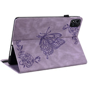 For itel Pad One 10.1 Butterfly Flower Embossed Leather Tablet Case(Purple)