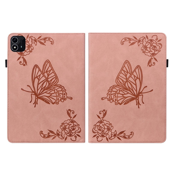 For itel Pad One 10.1 Butterfly Flower Embossed Leather Tablet Case(Rose Gold)